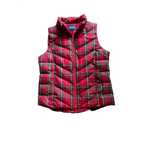 Lands End Jackets & Blazers - Lands' End Down Puffer Red Blue Green Yellow Plaid Full Zip Vest Small (4-6)